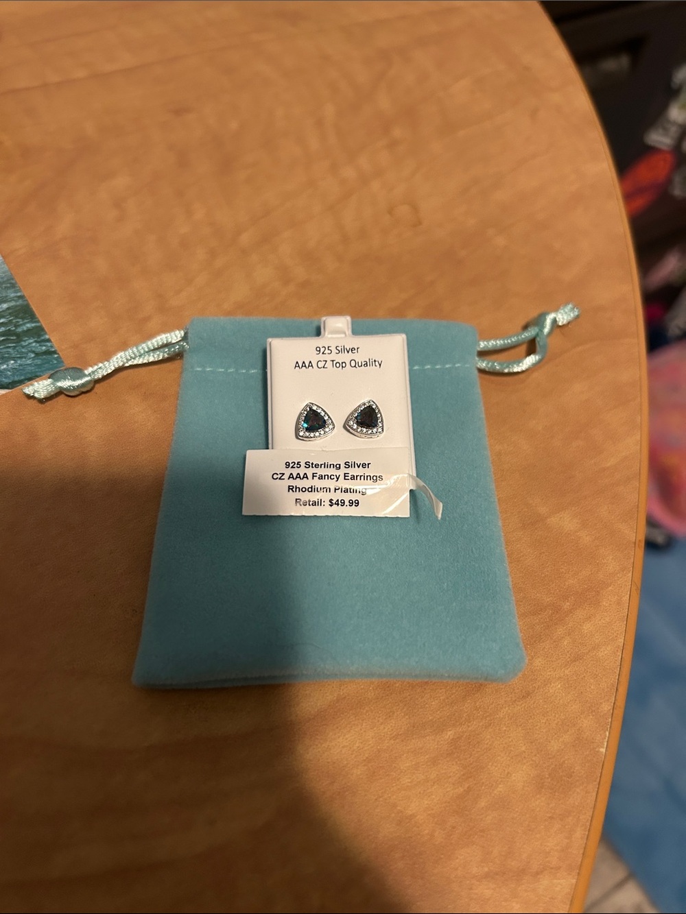 Sterling Silver Teardrop Stud Earrings with Blue/ Putple CZ Accents